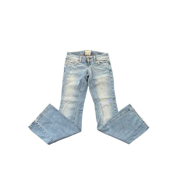 VTG 90s Y2K Grunge American Eagle Outfitters Womens Med Wash Wide Leg Jeans Sz 0 - Picture 1 of 12
